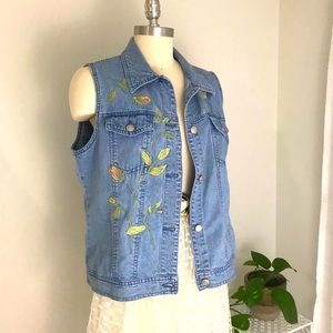 Vintage Floral Embroidered Denim Vest Top